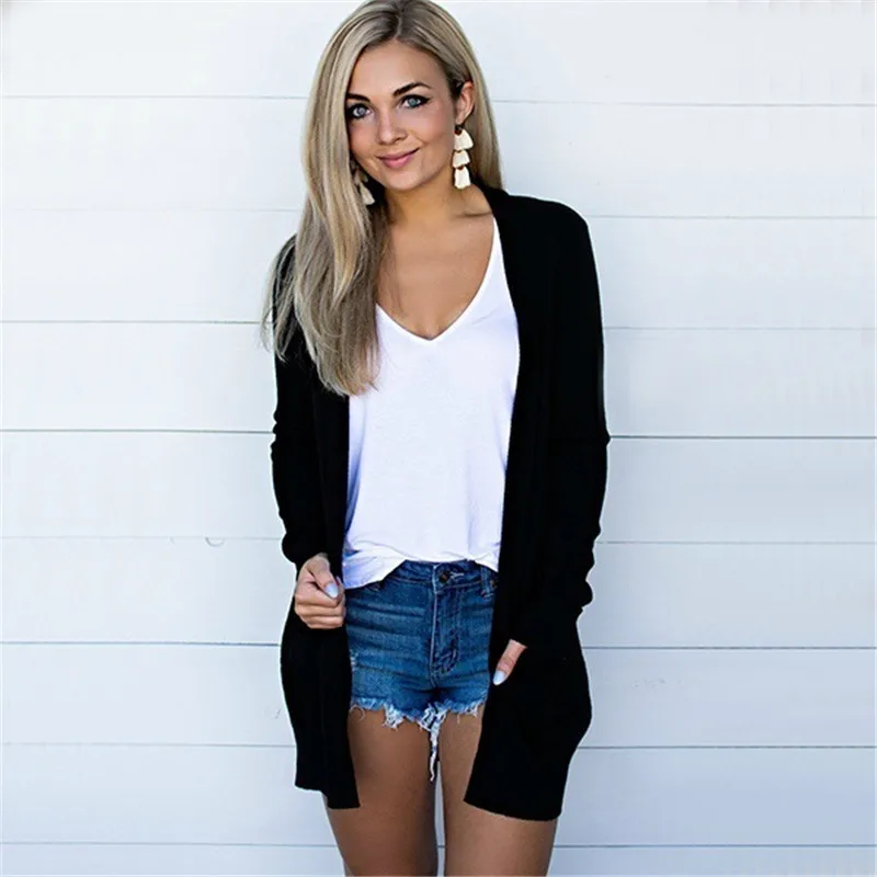 

Knitwear Cardigans For Women 2023 Large Size Solid V-neck Plus Size Casual Black Cardigan Long Sleeve Coat Pockets Outerwear