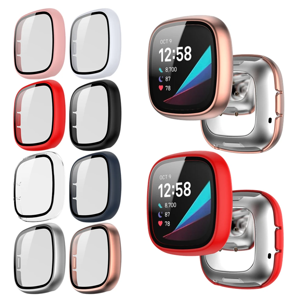 

Full Screen Protector Cover Case For Fitbit Versa 3 PC Tempered Glass Shell Protective Cases For Fitbit Sense/Versa3 Accessories