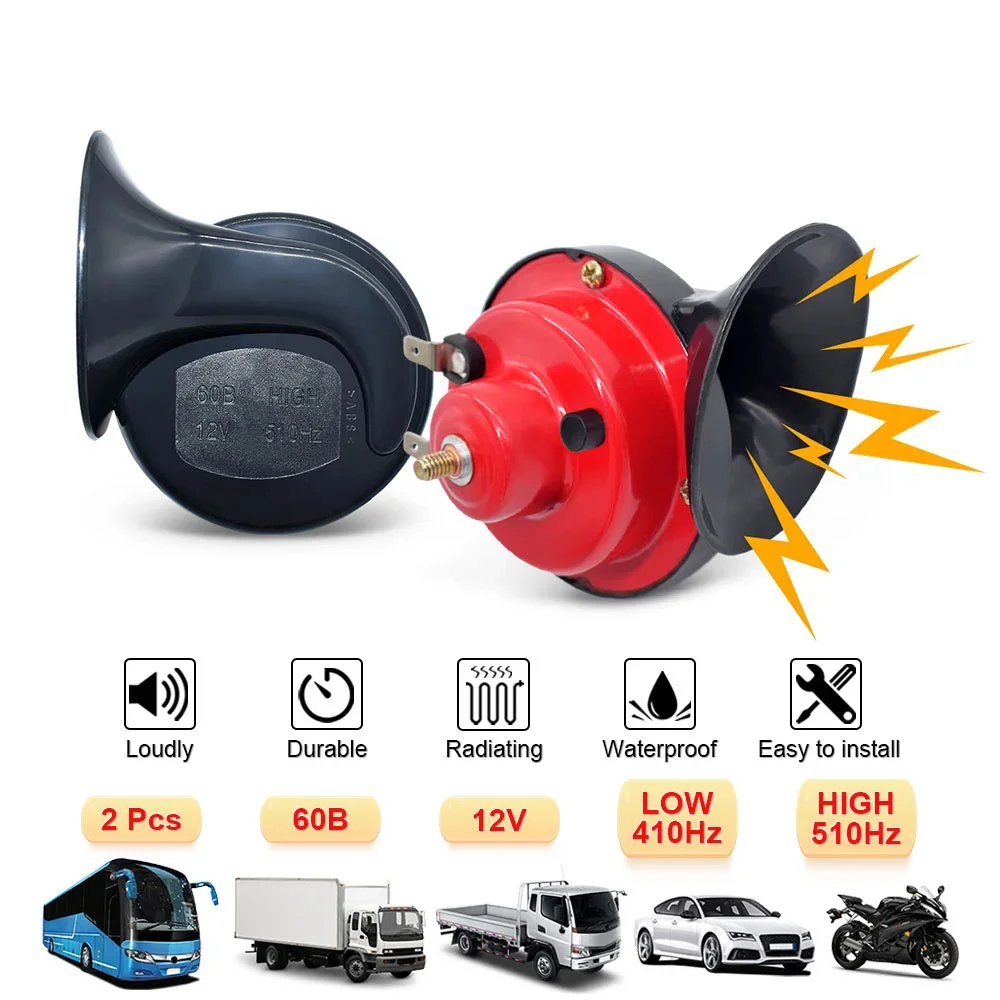 Car Siren Horn 2pcs Universal Loud Car Horn 12V Electric Snail Train Horn Super Loud Waterproof Horns Siren for Motorcycle Car Truck SUV Boat
