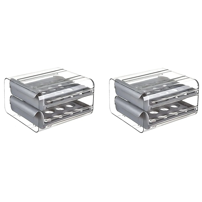 

2 Piece Kitchen Storage Double Drawer Refrigerator Egg Box Saving Space Stackable Multi-Layer