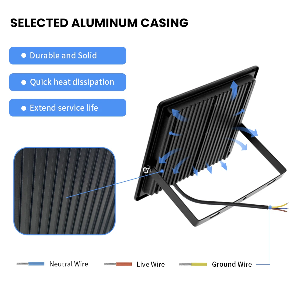 LED Flood Light IP66 Waterproof AC220V 10W 20W 30W 50W 100W 150W 200W 300W Spotlight Garden Street Gate Wall Floodlights Outdoor - 4