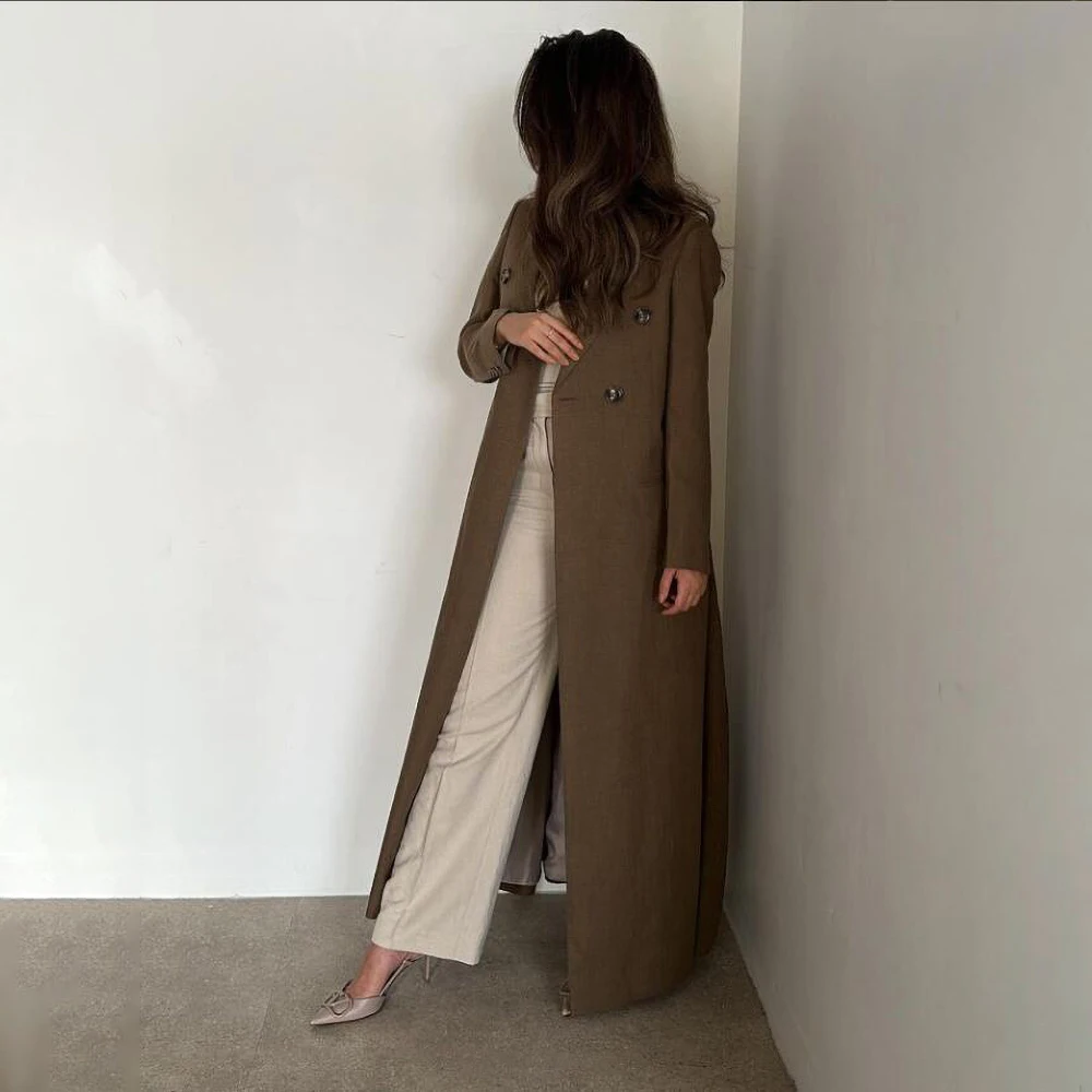 Brown Peak Lapel Double Breasted Women Jacket One Piece Summer Fashion