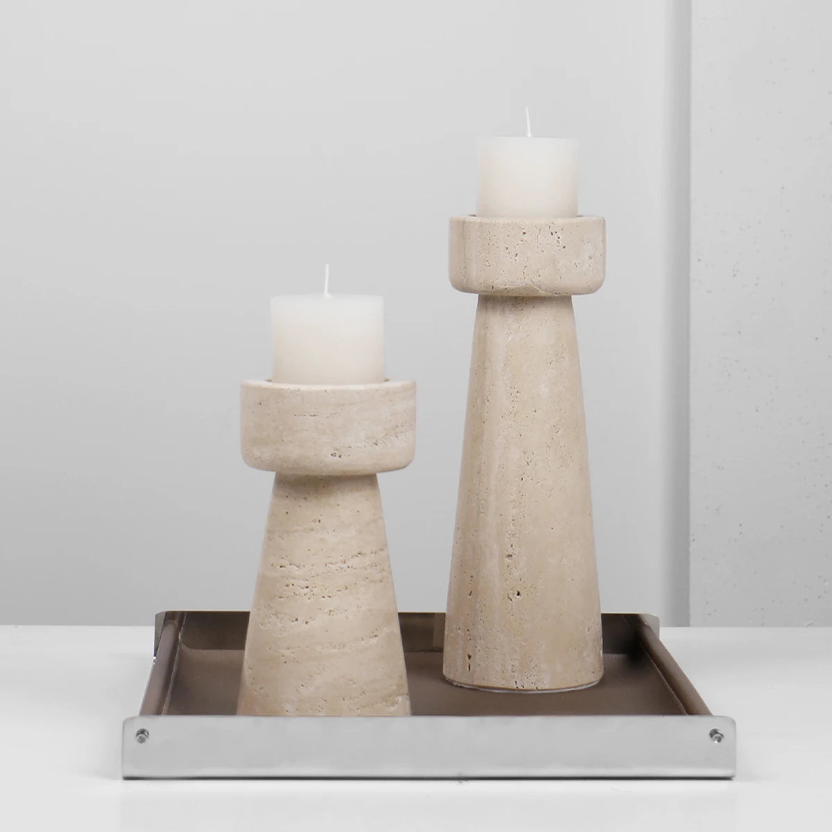 

Wabi-Sabi Style Natural Yellow Travertas, Candlesticks, Hotel Desktop Ornaments, Photography Props, Upscale Decoration