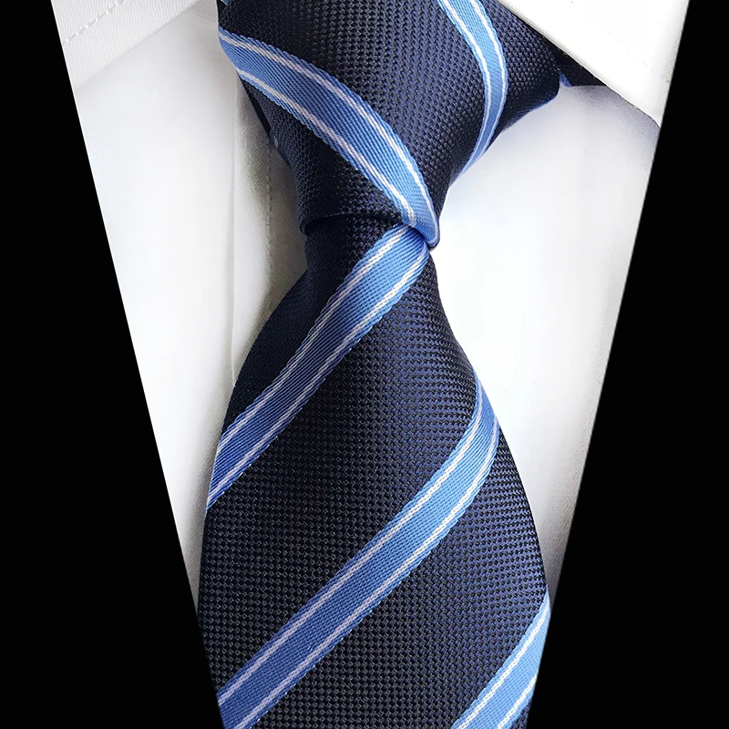 

New Blue Striped Neckties Fashion Men Business Silk Neck Tie Classic Men's Stripe Jacquard Wove Wedding Party Man Ties Navy
