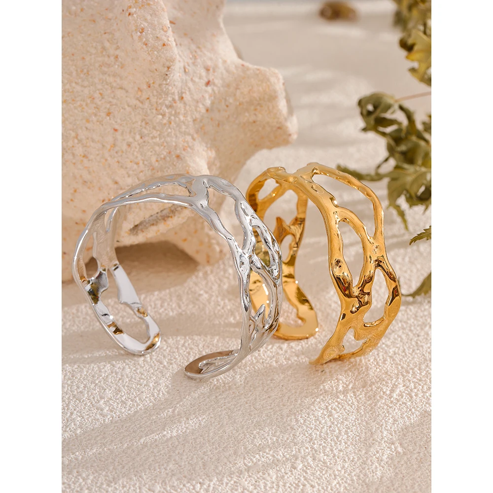 Yhpup Stainless Steel Hollow Cuff Bracelet