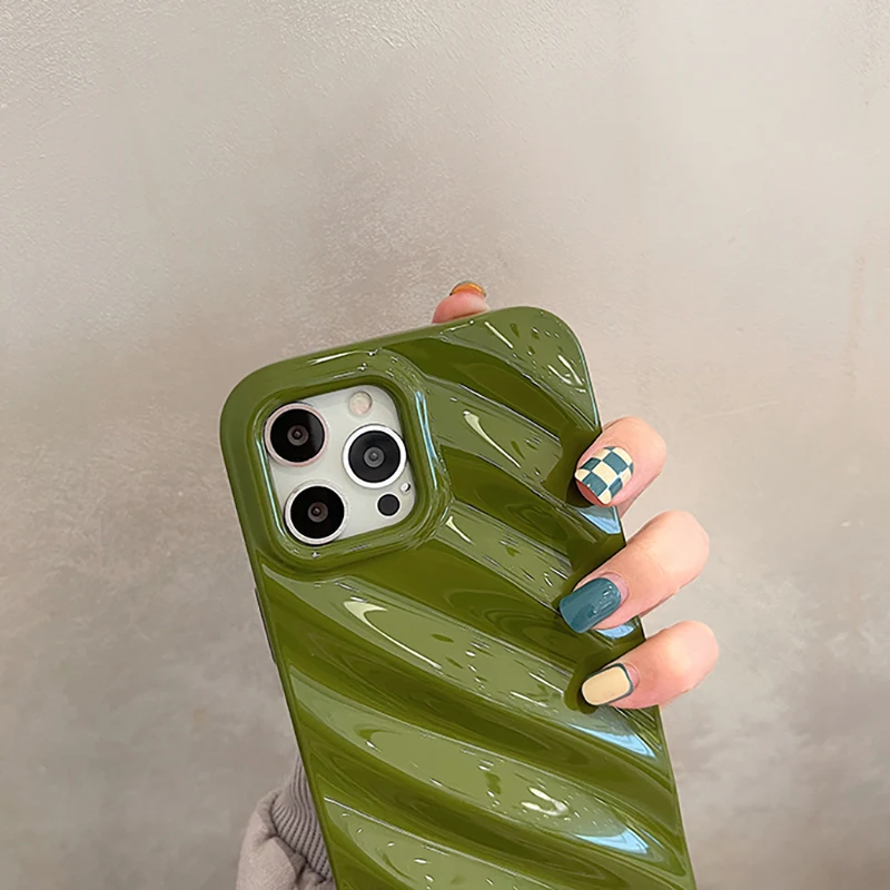 Japan Korea Ins Solid Color Wave Pleat Phone Case For Apple iPhone