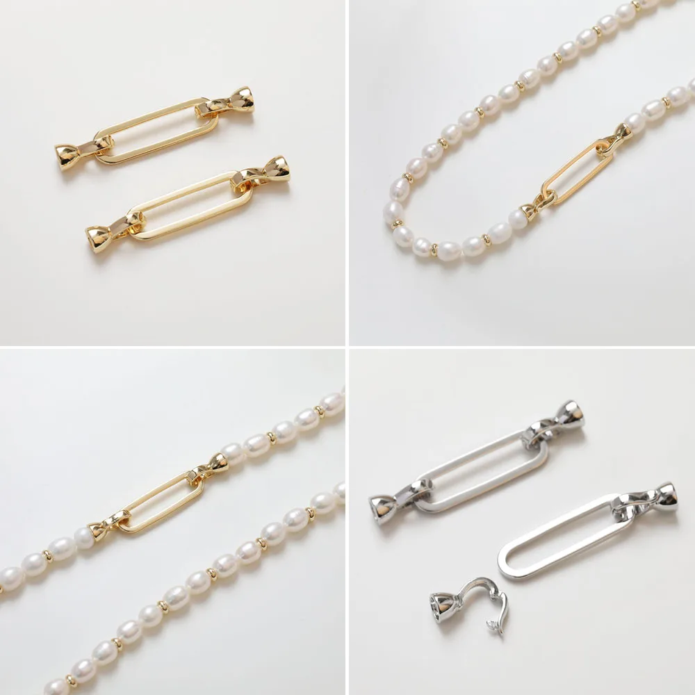 

2PCS 14K Gold Plated Brass Simple Strip Oval Link Buckle For Necklace Bracelet Jewelry DIY Making Accessories Supplies
