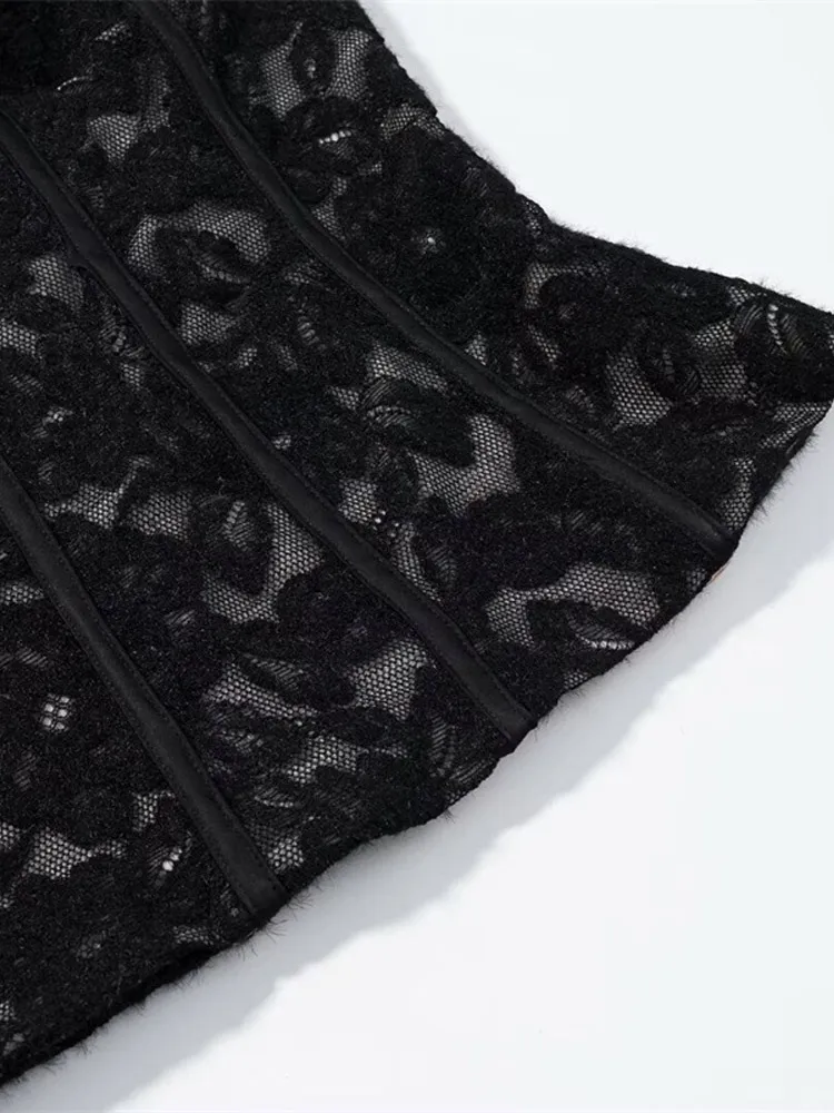 Samt-Spitzen-Korsett-Tops für Damen, sexy trägerloses, ärmelloses, rückenfreies Reißverschluss-Oberteil, charmante Damen-Frühlings-Clubwear, Partykleidung, neu – Detail 10