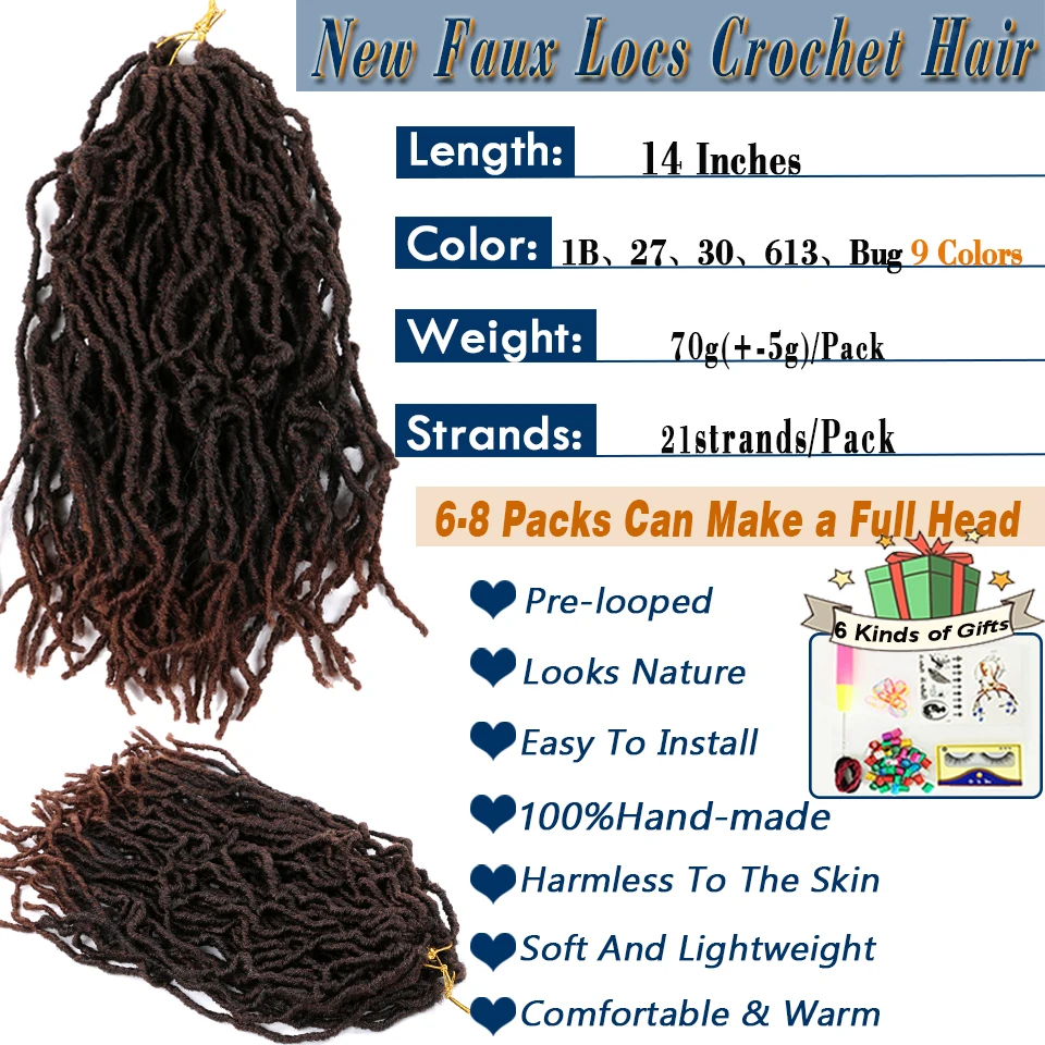 14 Inch Short New Faux Locs Braids Ombre Black Brown Soft Locs Crochet Hair Goddess Locks Crochet Hair For Black Women And Kids 2