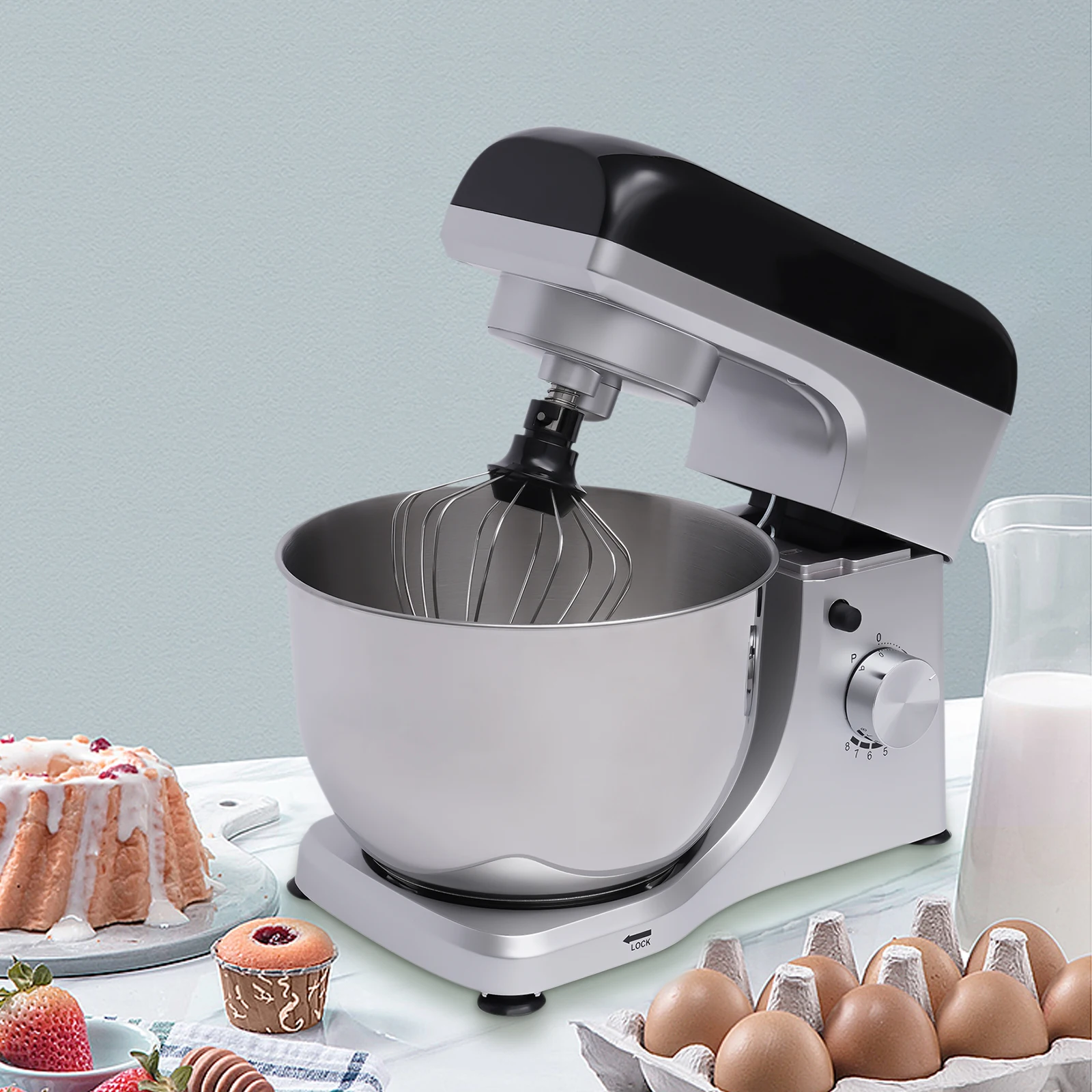 

4.5L Stainless Steel Electric Food Stand Mixer 8 Speeds Cream Blender Dough Kneading Cake Bread Chef Machine Whisk Eggs Beater