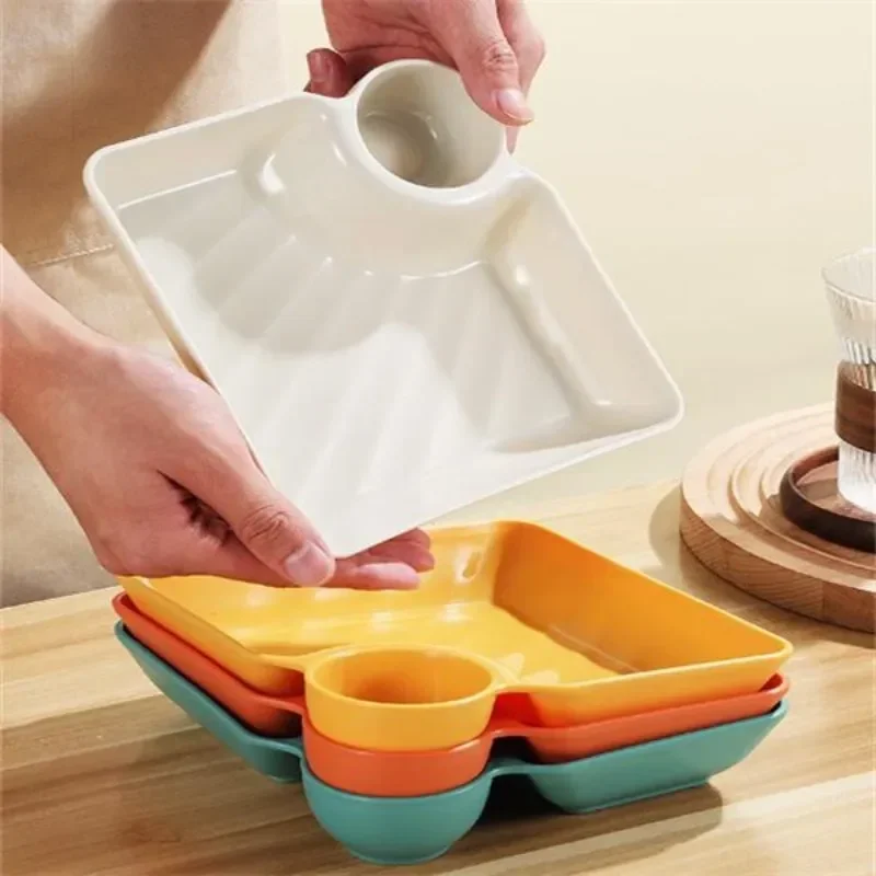2/1Pc Square French Fries Tray with Sauce Space Snack Platter Creative Separated Divided Tray Tableware Salad Plates