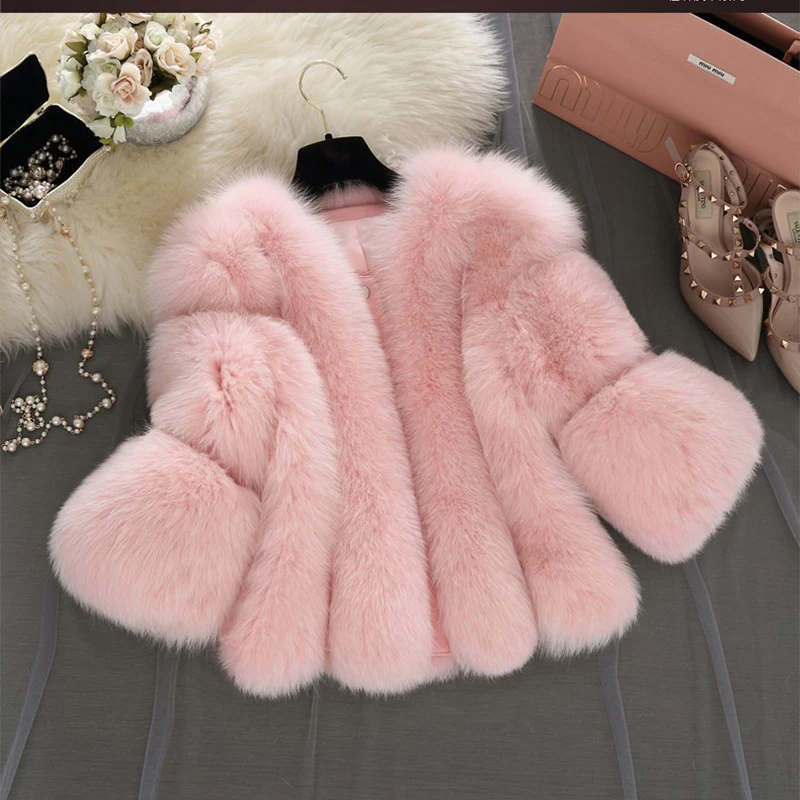InstaLike-Women's Fox Fur Faux Fur Jacket, Mink Coat, Sheepskin Coat, Short, Elegant Coat, Streetwear, Furry, Hot Sale, Winter
