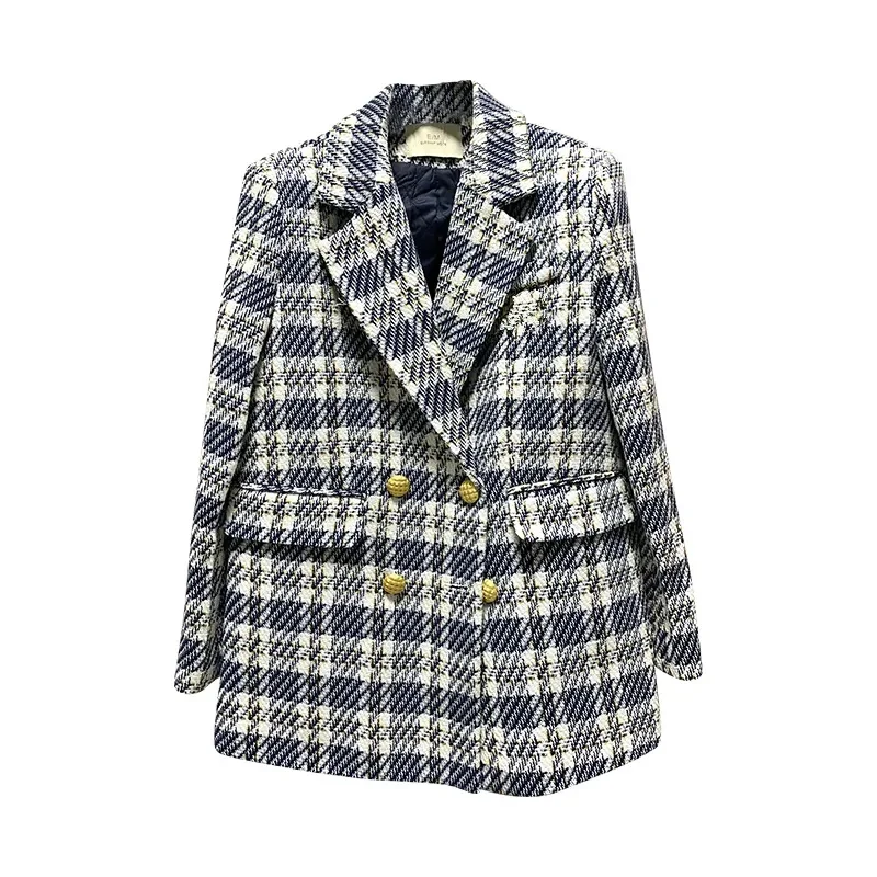Tweed Suit Jacket 2022 Autumn And Winter With Cotton Thickened Women's Korean Double-Breasted Temperament Wool Coat Tartan Coat