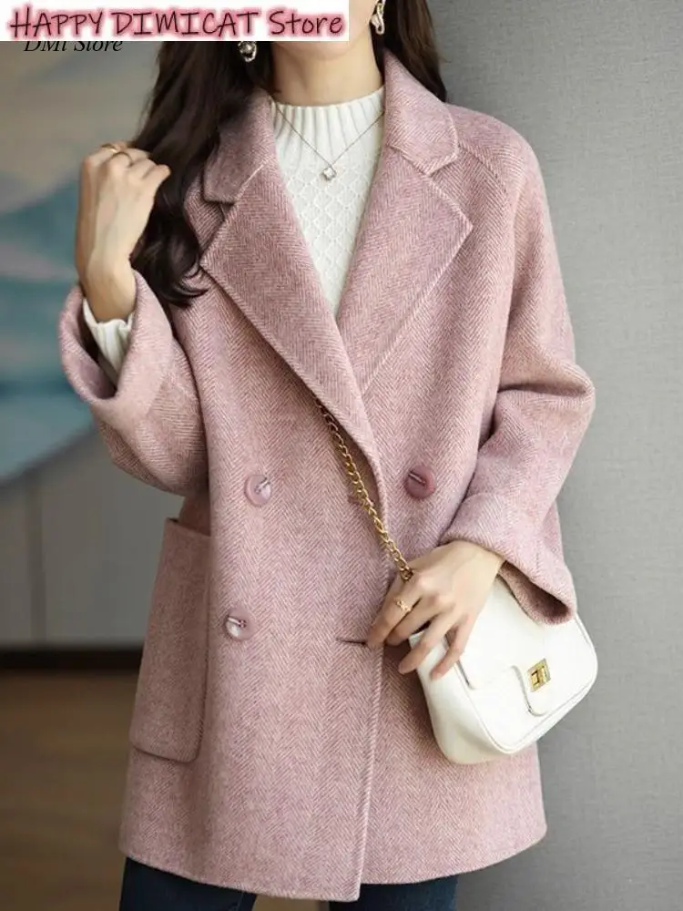 Women's Coats Female Autumn Winter Wool & Blends Solid Pockets Elegant Woman Jackets Woman Fashion Woolen Overcoat