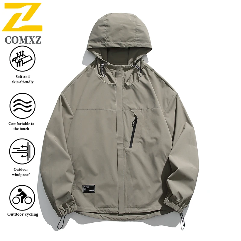 COMXZ 2025 Spring New Fashion Outdoor Mountain Style 3Layer Waterproof Windproof Breathable Jacket Hiking Coat Lightweight Tech