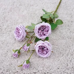 Austin Rose Branch Silk Flowers - Elegant Artificial Bouquet for Valentine's Day, Weddings, and Home Decor (Purple)