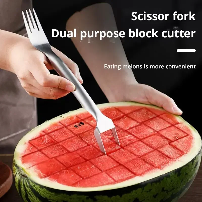 Watermelon Slicer 2In1 Portable Fork Cutter Knife Stainless Steel Kitchen Fruit Cutting