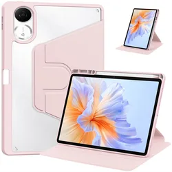 Shockproof 360° Rotating Acrylic Tablet Case with Pencil Holder for Redmi Pad 2 2025 (Pink)
