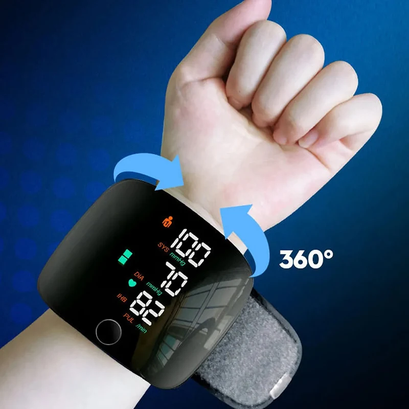 Wrist Type Blood Pressure Monitor LED Display Fast Measurement Digital Tensiometer BP Tonometer Heart Rate USB Rechargeable