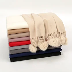 Solid Color Imitation Cashmere Hairball Warm Scarf Women's Winter Scarf Fashion Elegant Long Shawl Scarves Christmas Gift