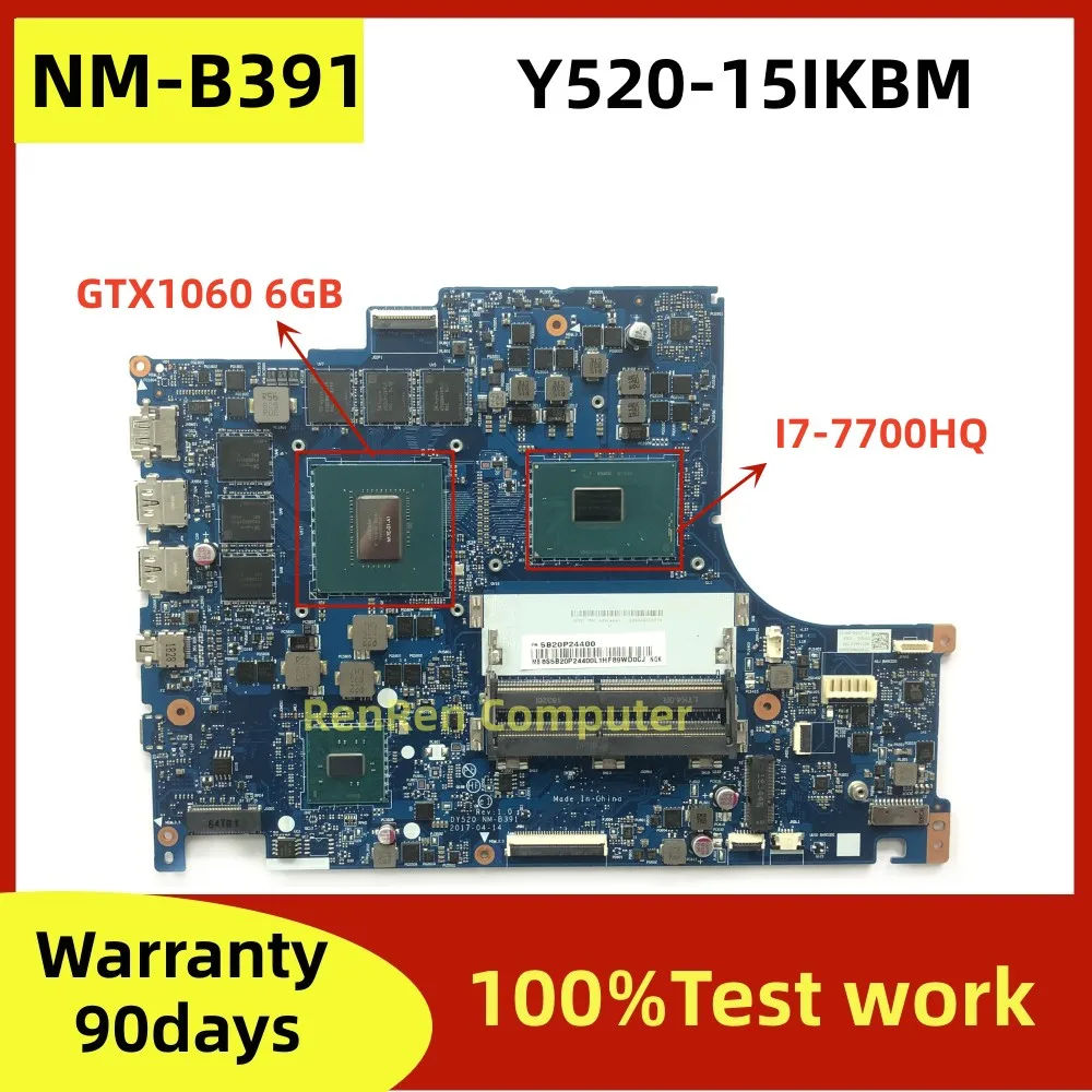 NM-B391 For Lenovo Legion Y520-15IKBM Laptop Motherboard I5I7