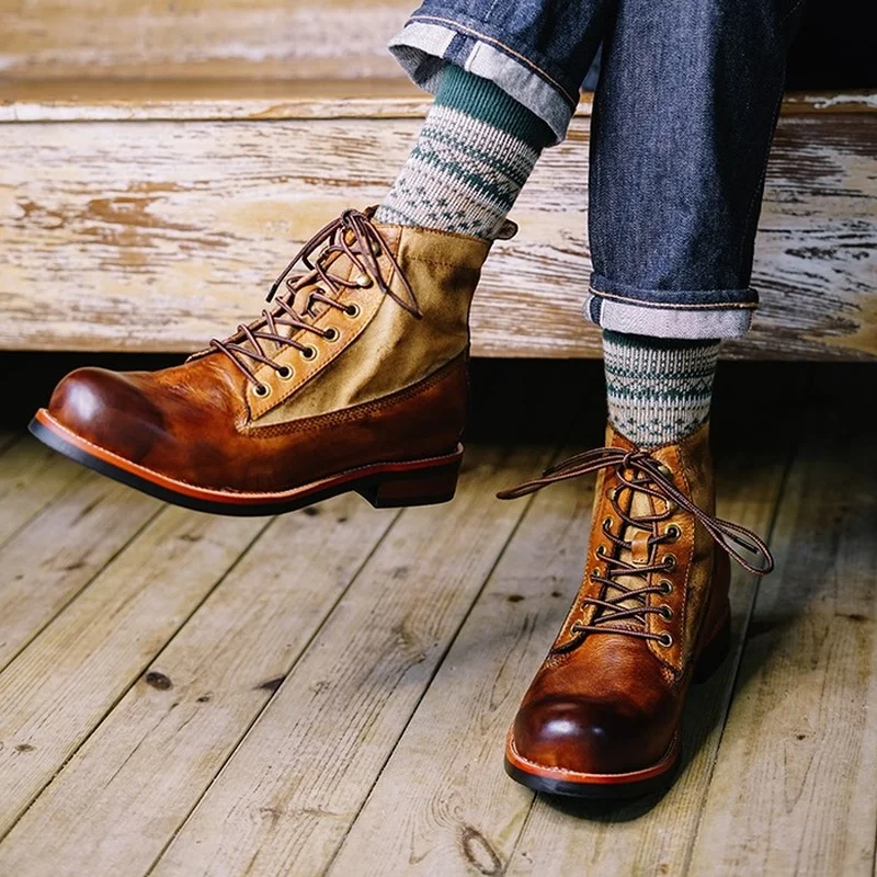 

Мужские ботинки с высоким берцем, дышащие ботинки из искусственной кожи в стиле ретро, Мужская мотоциклетная обувь для инструментов, мужские кожаные ботинки, ковбойские ботинки, 2022