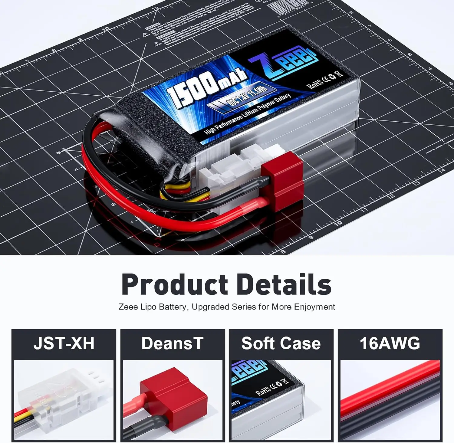 2pcs Zeee 2S 1500mAh Lipo Battery 7.4V 60C with Deans Plug for FPV Drone Boat RC Car Racing Hobby Specialized Lipo Model Parts 3