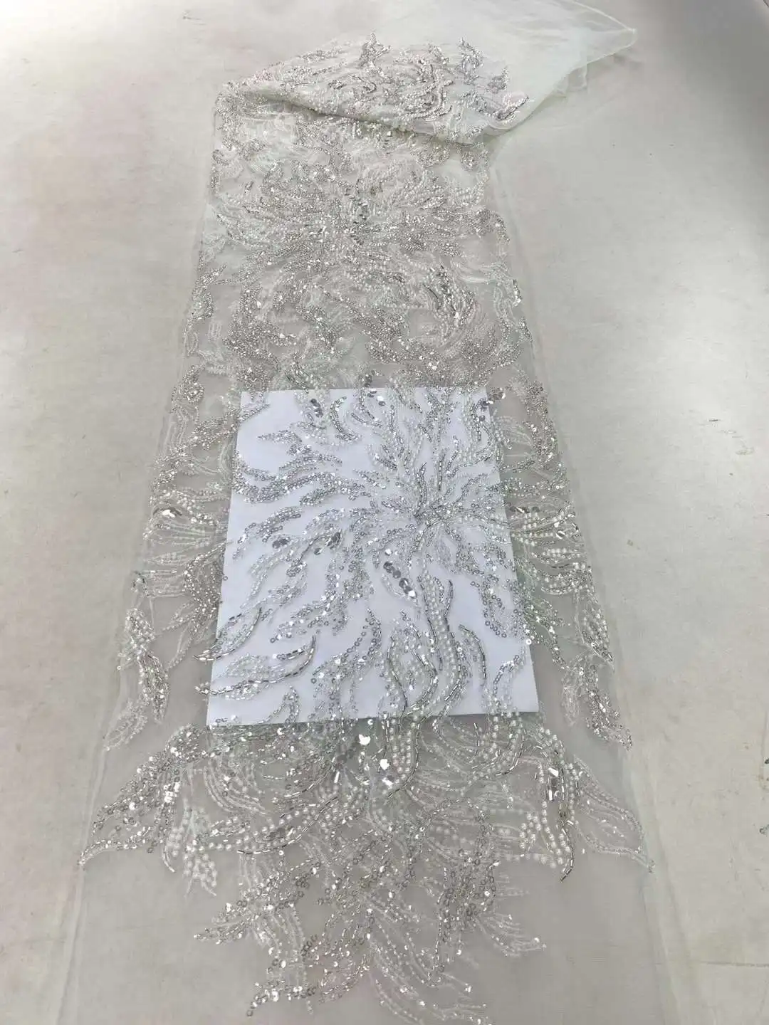 

Luxury African Sequins Beaded Lace Fabric 2024 High Quality Groom Nigerian Wedding Bridal Embroidery French Tulle Sewing ZX