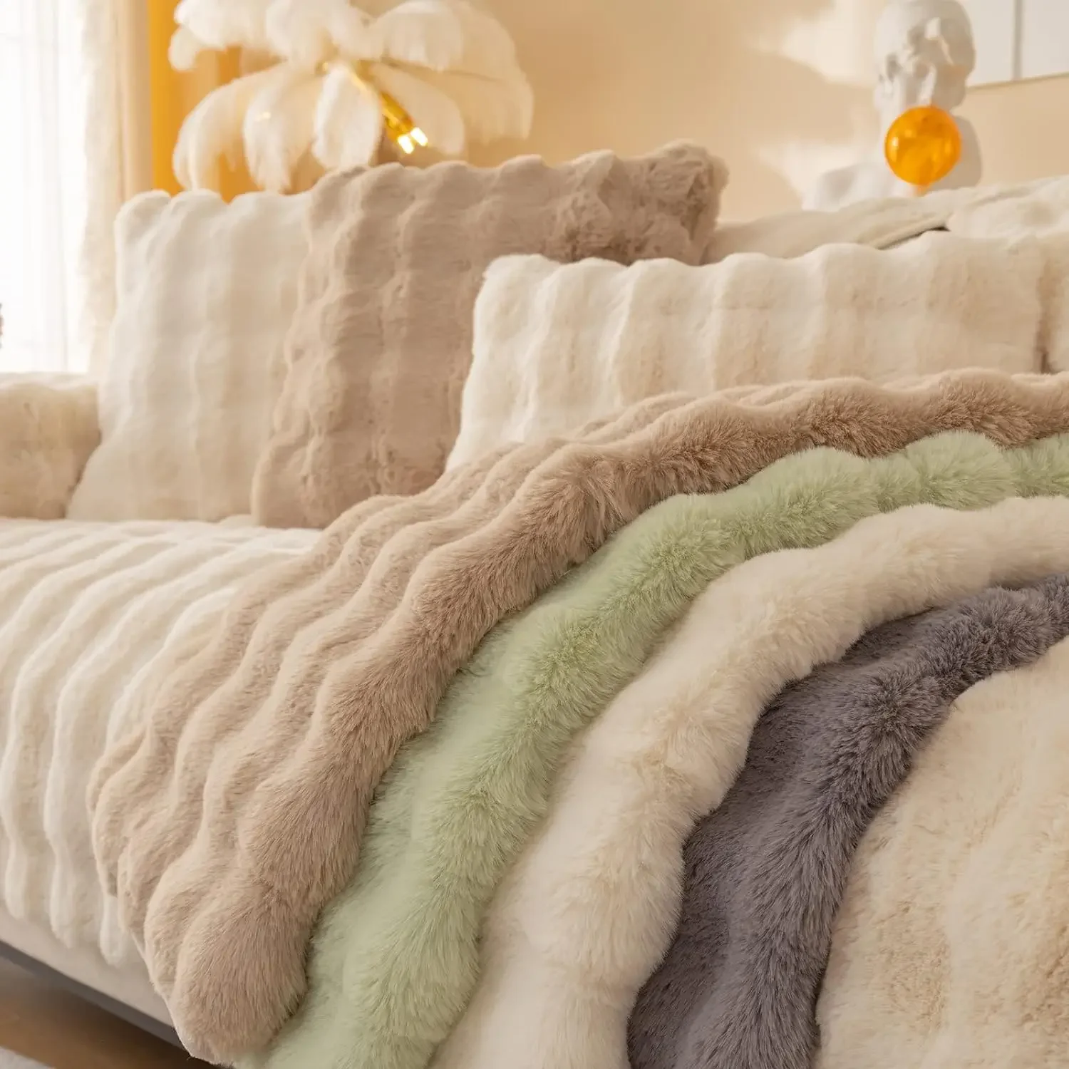 

Thicken Rabbit Plush Sofa Cushion Winter Warm Sofas Mat Towel Anti-slip Universal Couch Covers Super Soft Sofa Blanket Living