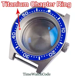 Titanium Watch Case with Anti-allergy AR Domed Sapphire Crystal and 30ATM Waterproofing for NH35 NH36 NH38 (Blue-titanium ring)