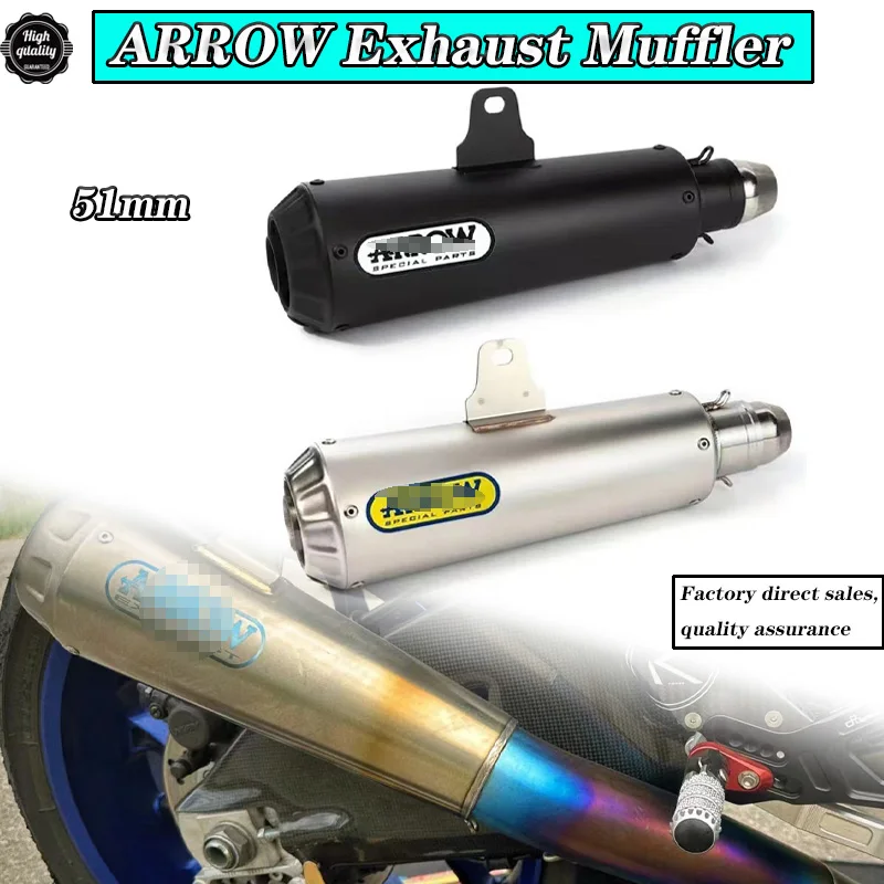 

51mm Universal Motorcycle ARROW Exhaust Muffler Pipe Tube For Honda Yamaha Kawasaki YZF R1 R3 R6 Z400 Nvx Nmax PCX GSR750 tmax