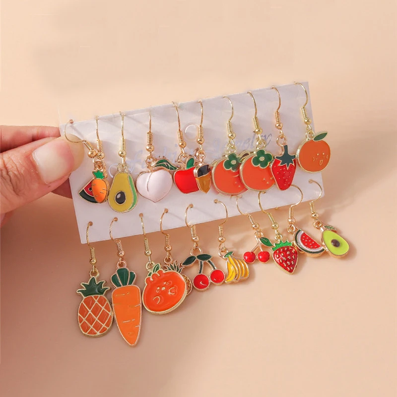 Aihua süße Früchte Ohrringe schöne Emaille Kirsche Apfel Banane Erdbeer Ohrringe für Frauen Tropfen Ohrringe Ohr haken Schmuck Geschenke