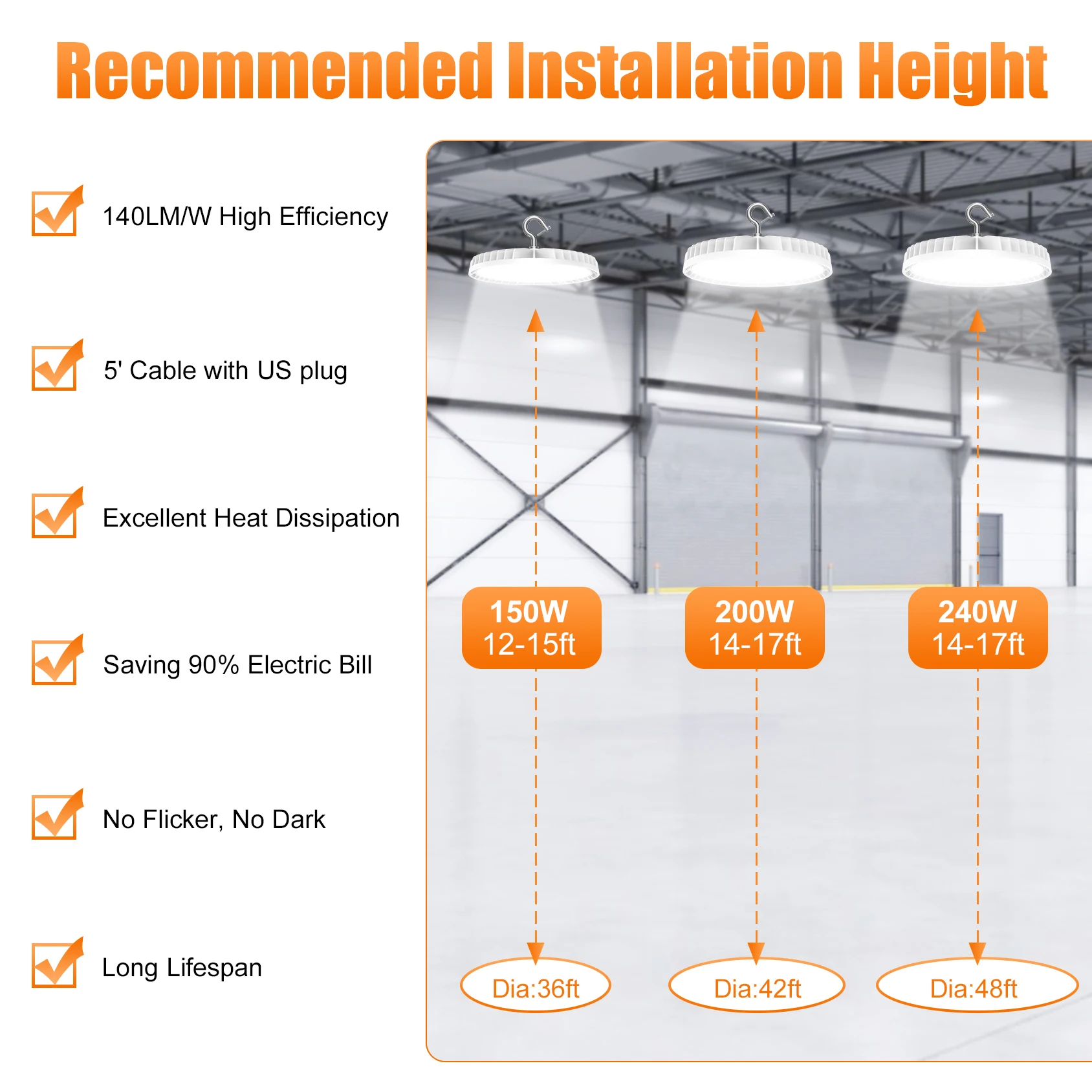 Delivery from USA High Lumens Die-casting Aluminum Motion Sensor Wattage Adjustable LED UFO High Bay 150W 200W 300W 400W