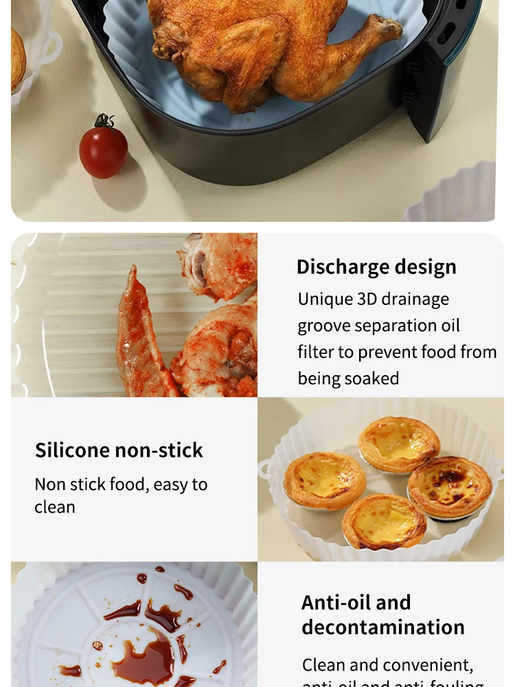 Description Picture 6 of item2 PCs Reusable Air Fryer Silicone Tray For Easy Cleaning Suitable For Round Pizza Grill Pan Mats Air Fryer Baking Accessories