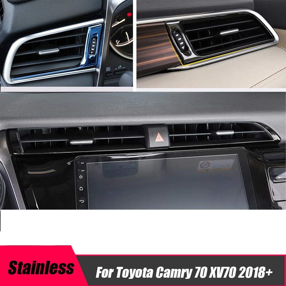 

For Toyota Camry XV70 2018 2019 2020 Stainless Car Front Air Outlet Cover Interior Decoration Trim Strip Interior Accessories