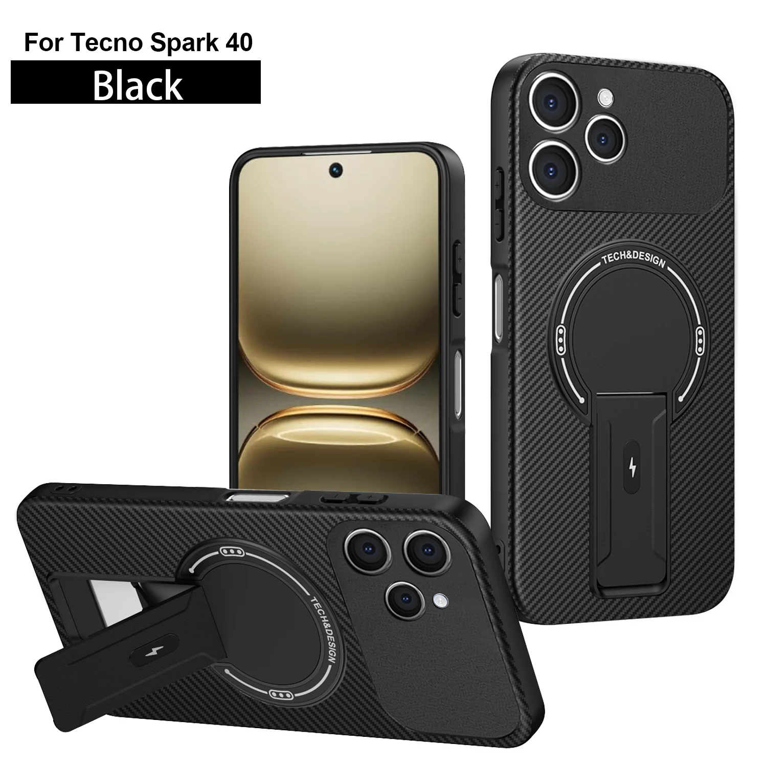 Tecno Spark 40 Shockproof Kevlar Magnetic Stand Case with Frosted Finish