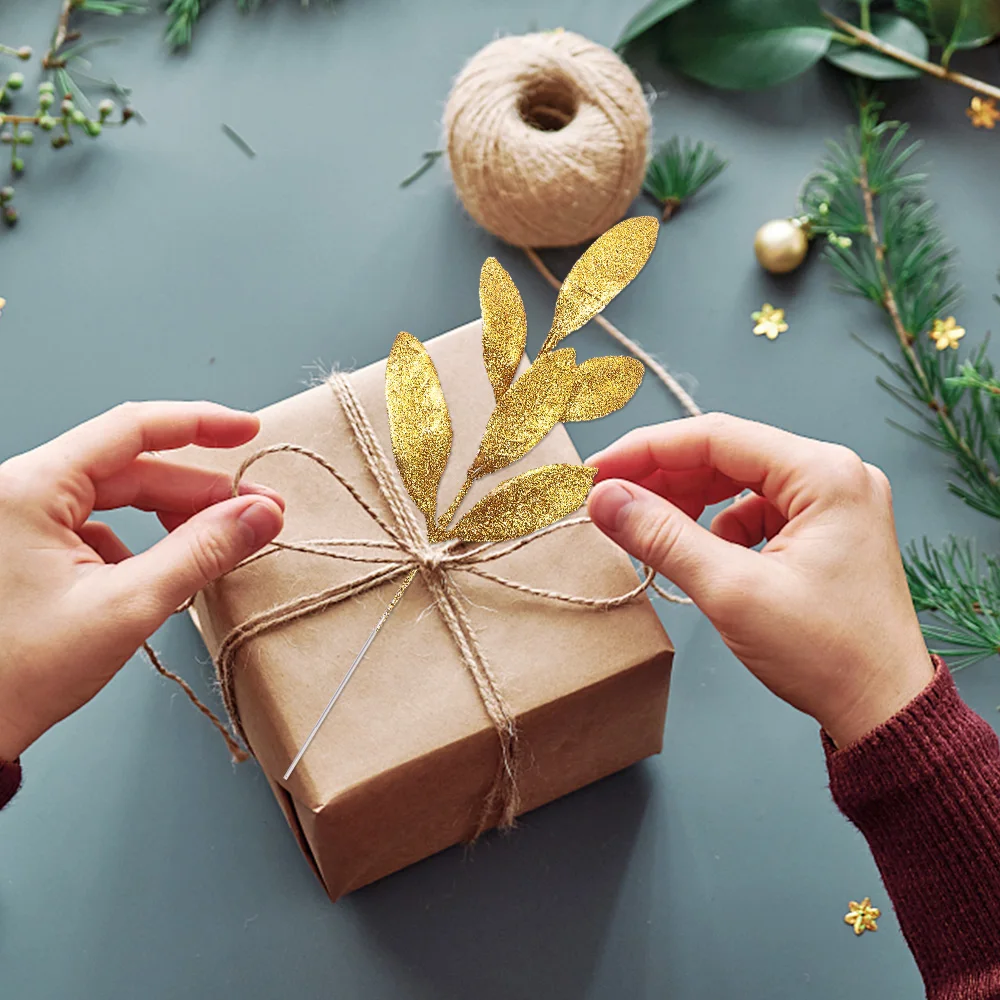 Glitter Gold Silver Leaves Christmas Tree Decoration Artificial Plants Leaves New Year Gift Christmas Party Decoration 10/1Pcs