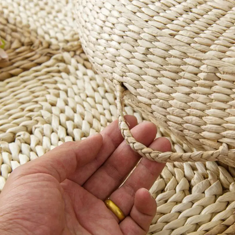 

Круглый пуф из натуральной соломы 40x10 см, татами, подушка, плетеная подушка ручной работы, напольная подушка в японском стиле с шелковой ватной тканью