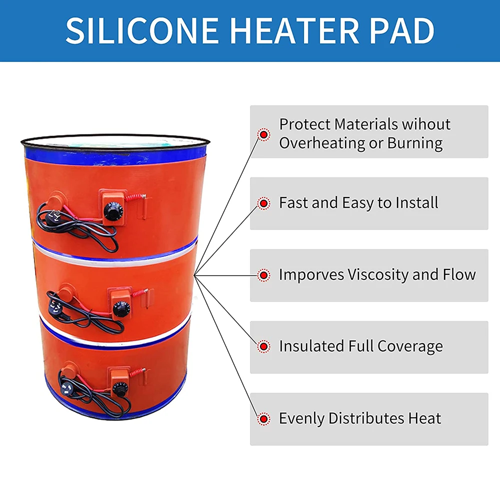 110V/220V Electric Silicone Rubber Heating Pad Belt with Thermostat Temperature Controller for Oil Drum Band DIY Gas Tank Barrel 2
