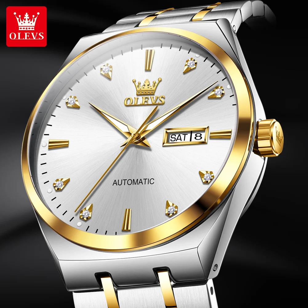 OLEVS 9811 Fashion Men Automatic Watch Dual Calendar Business Mechanical Watch For Men Simple Original Waterproof Man Wristwatch 5