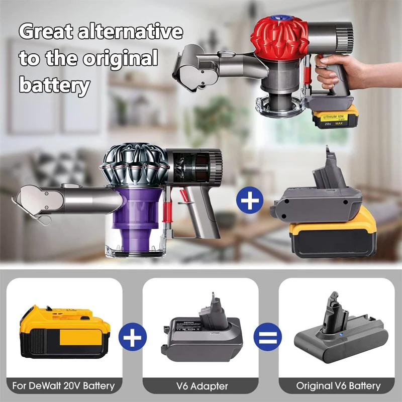 Adaptateur de batterie V7 pour batterie au lithium Dewalt 20 V converti en  remplacement de la batterie Dyson V7, utilisation pour aspirateurs Dyson V7  Series Animal Absolute Fluffy HEPA sans fil 