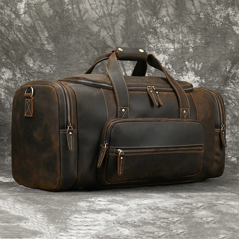 Sac à bagages en cuir de grande capacité pour hommes, sac de voyage masculin, sacs de sport, sacs de week-end sur les bagages, sacs à main de nuit