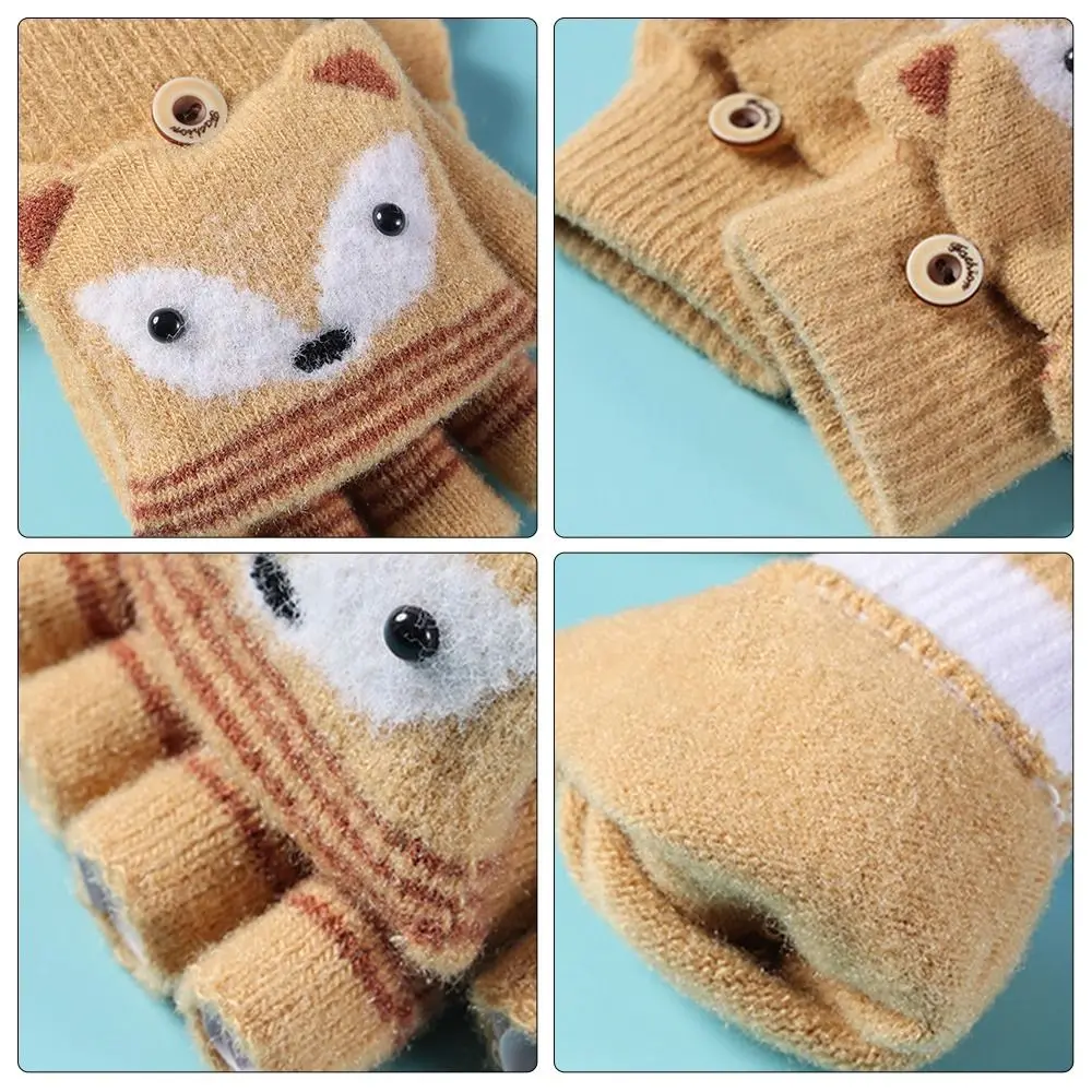 Thick Autumn Winter Cute Warm Gloves Children Mittens Flip Fingerless Gloves Knitted