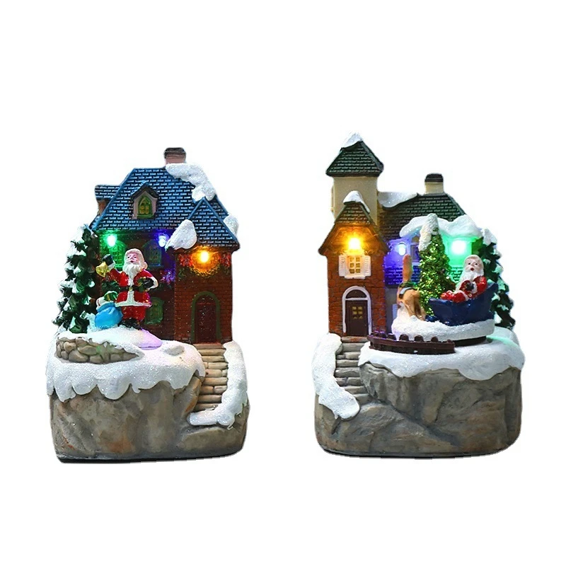 

1 Piece LED Light Christmas Snow House Village Luminous Ornament Figurine Christmas Decorations Crafts Home Xmas Decor B