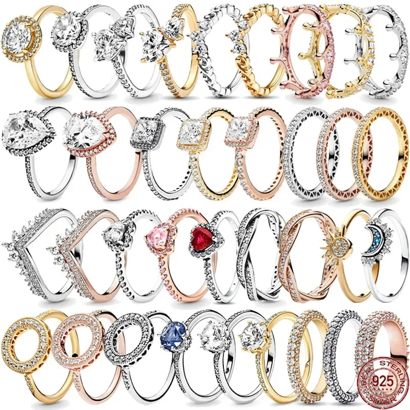 

Classic 925 sterling silver new dazzling hearts crown ring exquisite niche light luxury charm women men's ring holiday gift