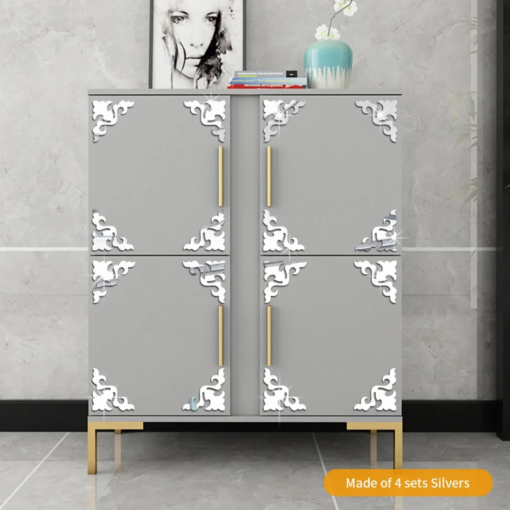 4Pcs 3D Acrylic Mirror Corner Stickers Geometry Gold Modern Room Bathroom Decor Edge Strip Corner Line Wall Decor Supplies
