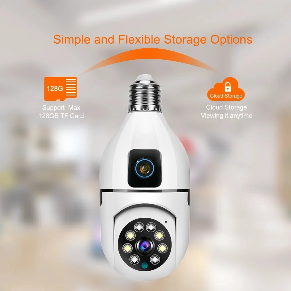 2K 2MP Dual Lens Bulb PTZ Smart WiFi Surveillance Camera Night