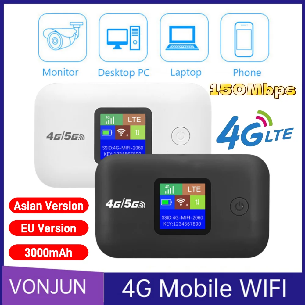 Portable 4G LTE Mobile WiFi Router with Sim Card Slot and 3000mAh Battery