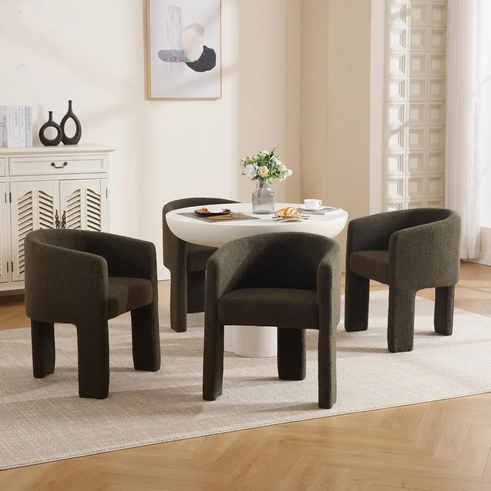 Modern Boucle Dining Chairs Set of 6 Barrel Sherpa Chair, Upholstered Accent Chair with Arms Comfy Side Chair Accent Chair 4