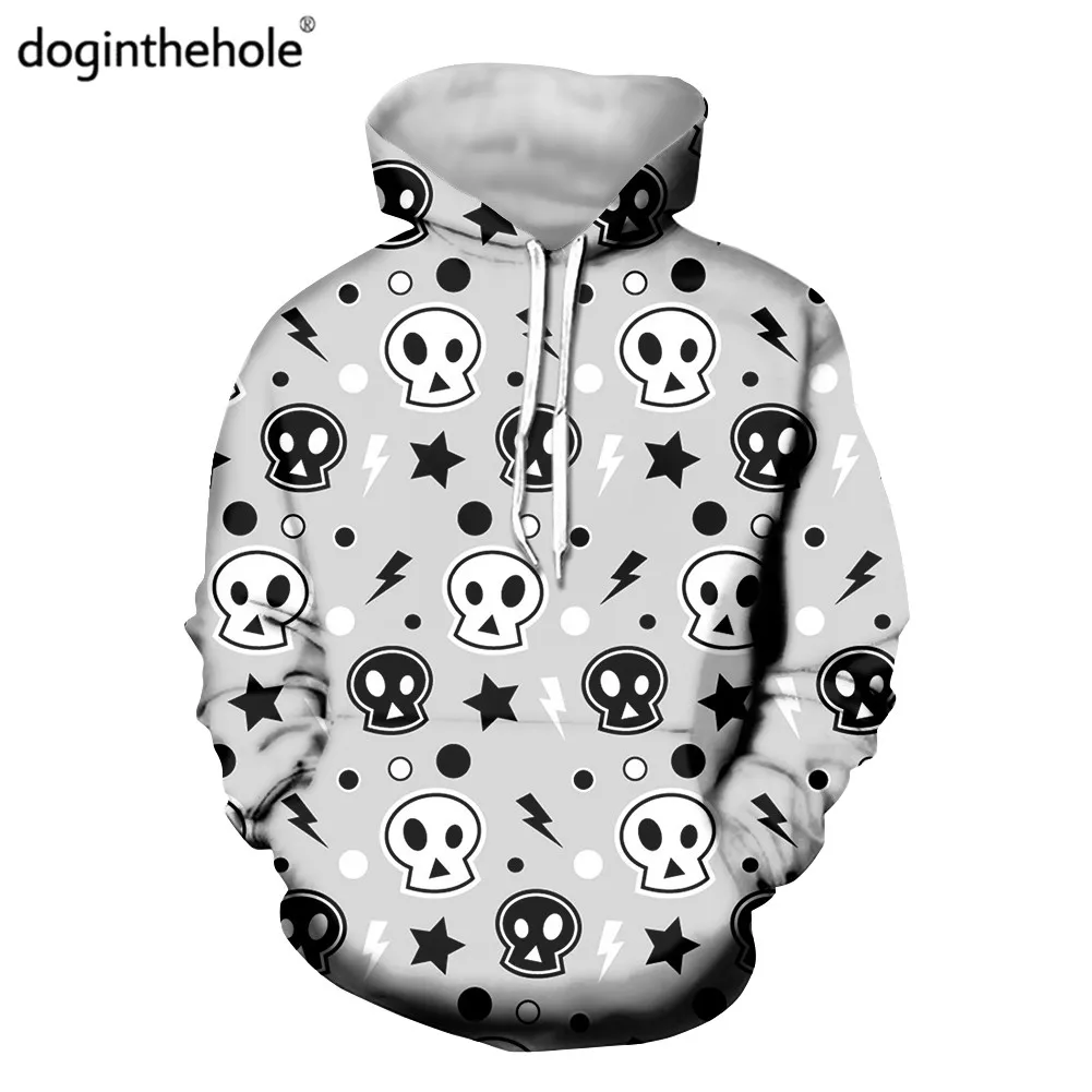 

Doginthehole Cool Skull Pattern Long Sleeve Hoodies Pullovers for Women Casual Sweatshirt Girls Personalized Thin Tracksuit 2022